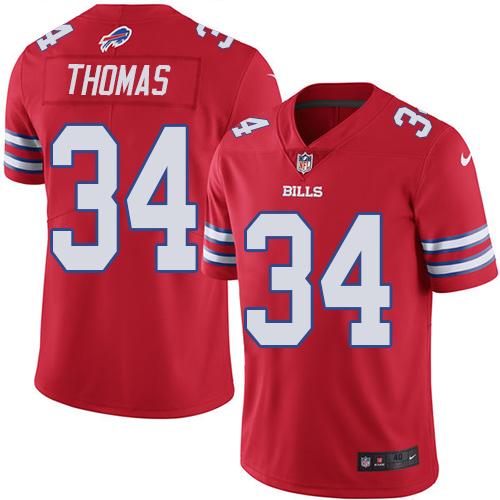Nike Bills #34 Thurman Thomas Red Men's Stitched NFL Elite Rush Jersey - Click Image to Close